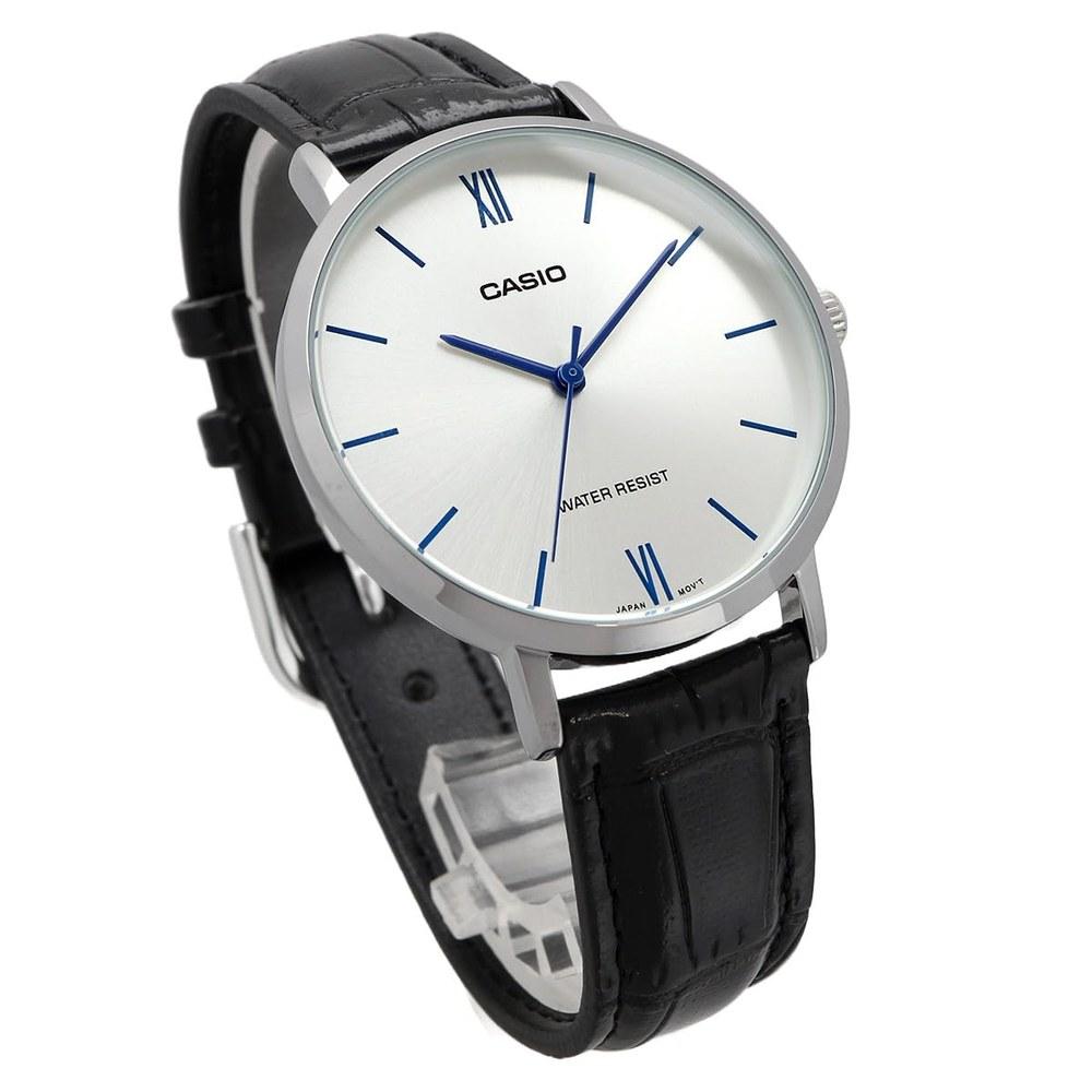 Casio Quartz Ladies Wristwatch LTP-VT01L-7B1 Silver Black Leather Band