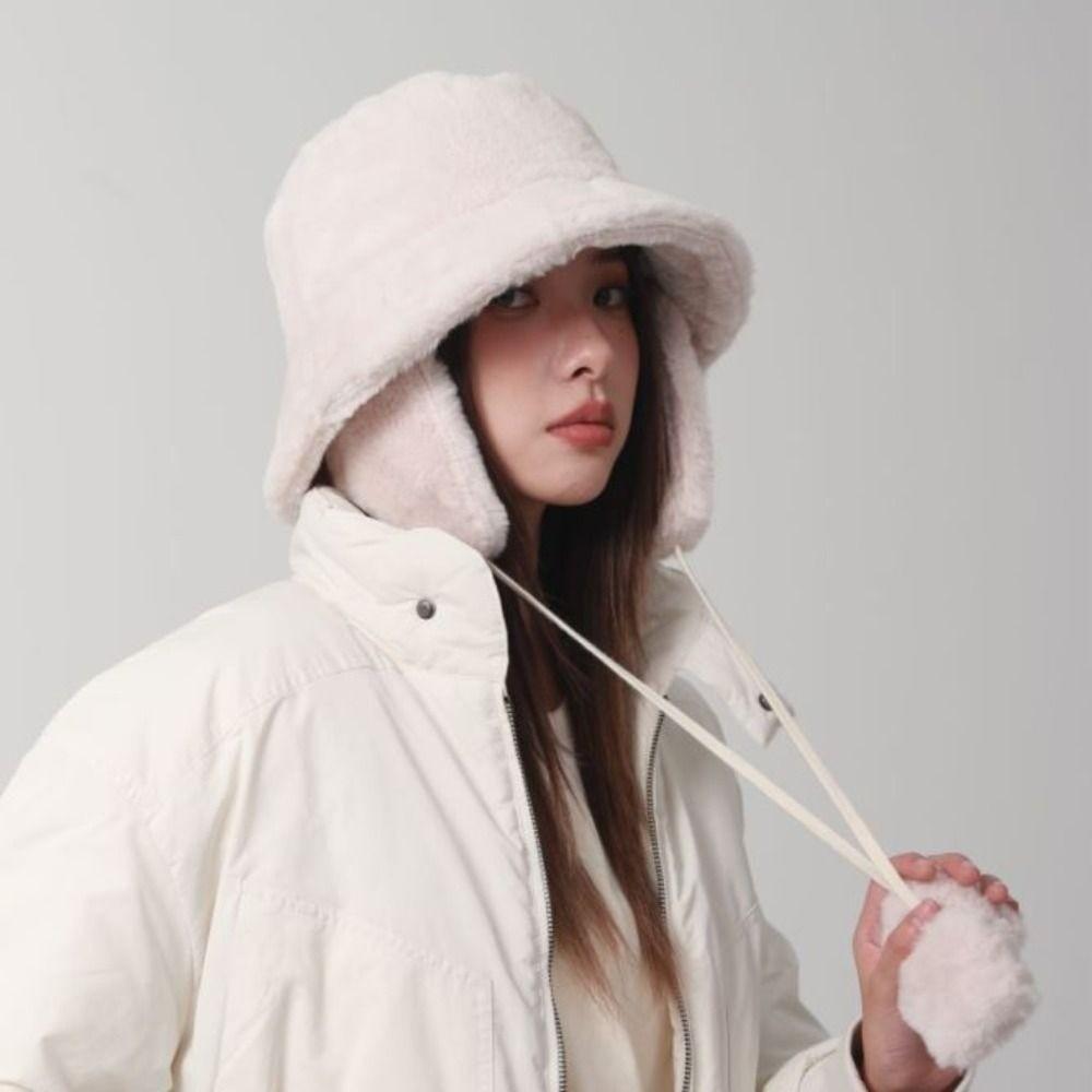 Warmer Winter Fisherman Hat Anti-cold Plush Bucket Cap Gifts Plush Panama Hat  Cycling