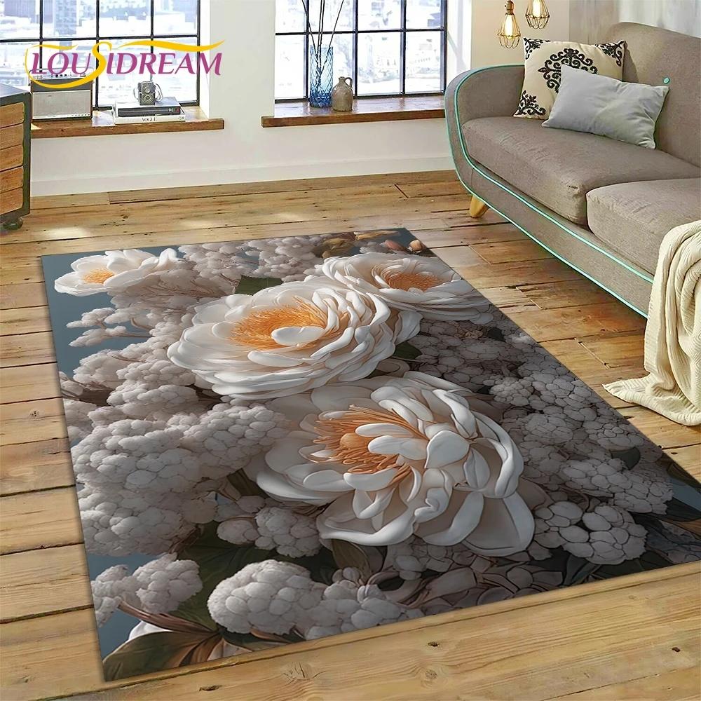 Růžové Květiny Severská Láska Romantický Koberec Kobereček do Ložnice Obývacího Pokoje Domácí Dekorace na Pohovku, Dětská Hra Velká Dekorativní Podložka na Podlahu