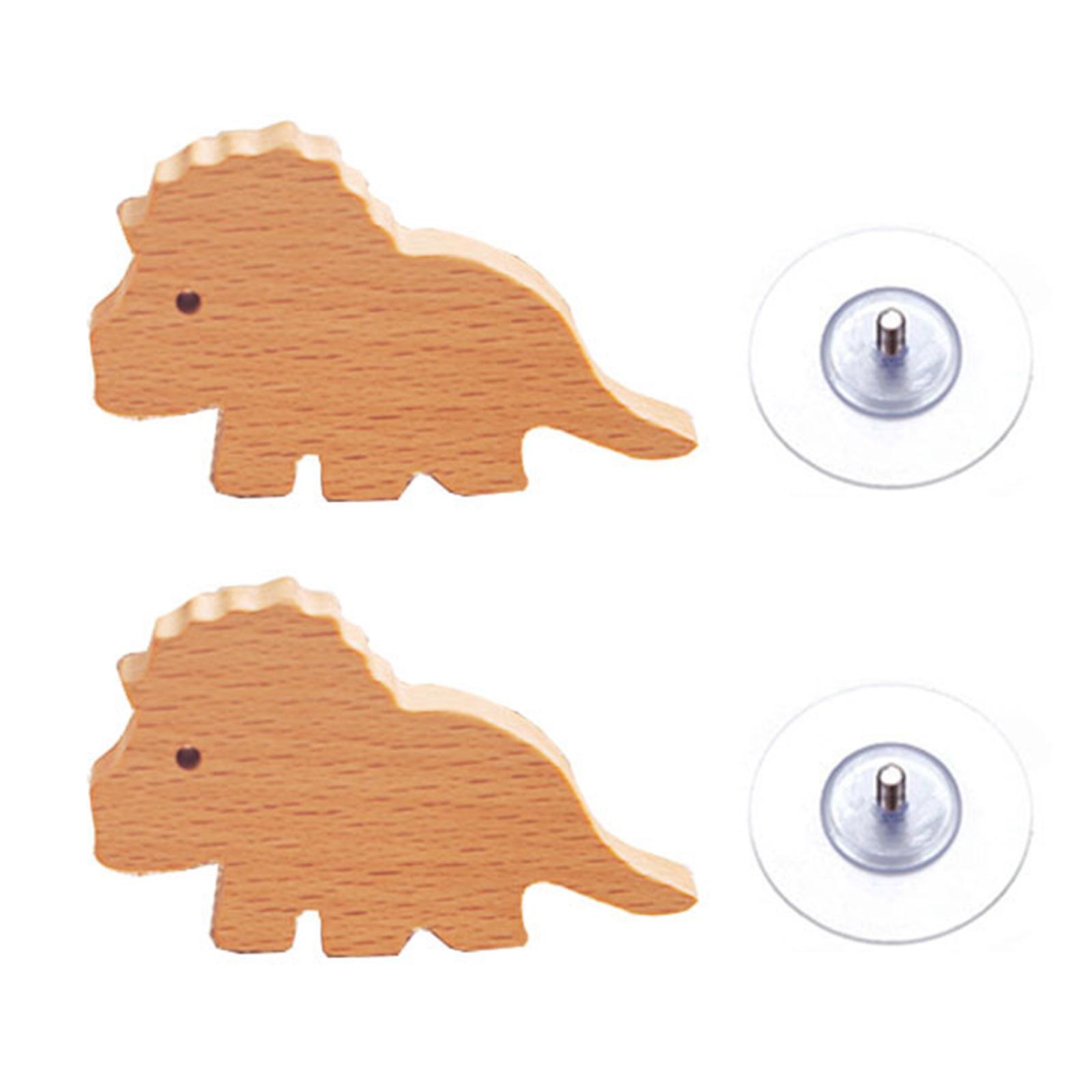 

Set of 2 Decorative Dinosaur Cabinet Door Handle Wood Animal Shaped Hooks for Entryway Wall Mounted Storage Hanger E
