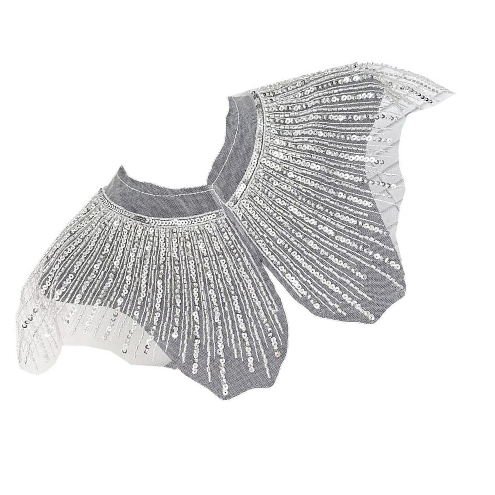 

Sequined Collar Sew Patches Tulle Trimmings Appliques for Wedding Dress Curtain Scarf Diy Decorations белый