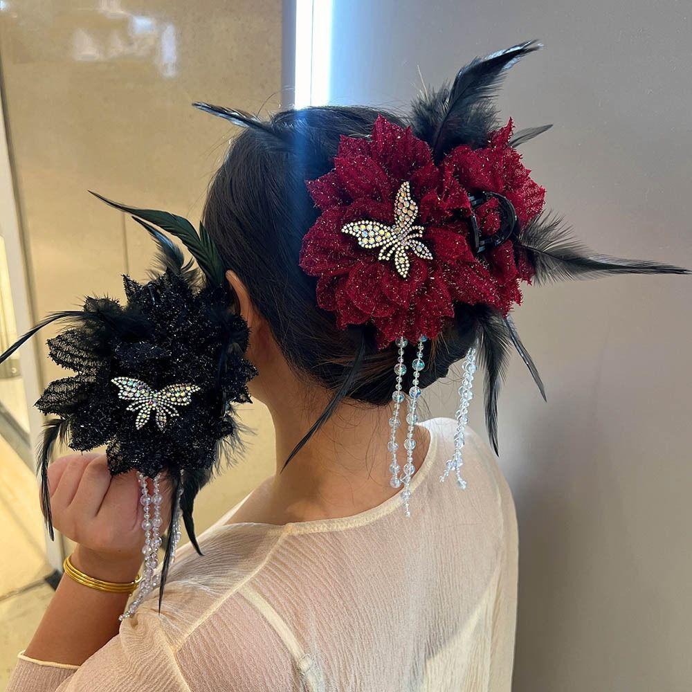 

Peony Flower Grasping Clip Sequin Flower Hairgrips Fashion Shark Clip Women чорний