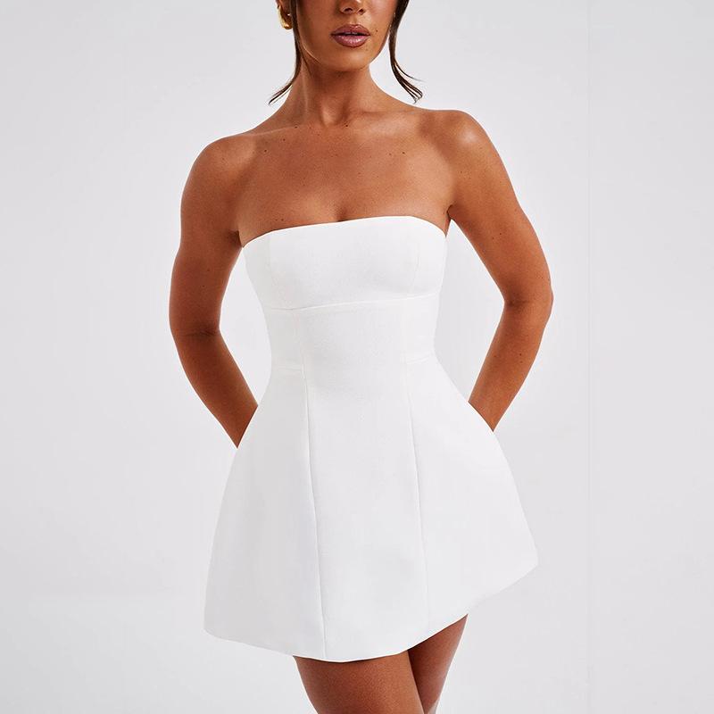 Sexy mini šaty bez rukávů s tubovým topem, jednobarevné, patchworkové, s vysokým pasem, letní móda, dámské bodycon šaty s hlubokým výstřihem, na dovolenou, bez ramínek