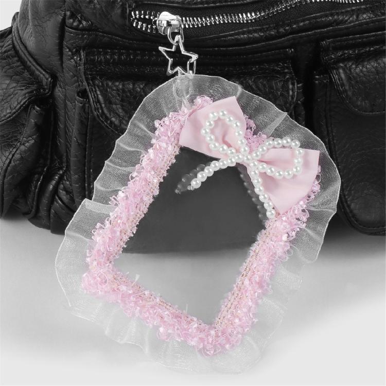 Süßer K-Pop Foto-Kartenhalter mit Schlüsselanhänger Perlen Schleifen Spitze Foto-Kartenhülle Ausweis Bank Kreditkartenhalter Schutz Hülle Geschenke