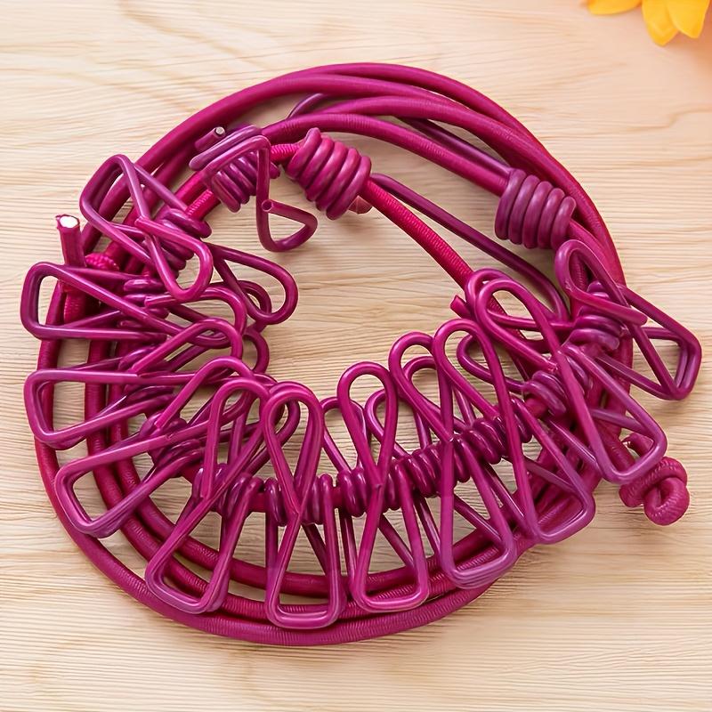 Adjustable Elastic Clothesline with 12 Clips Windproof Portable Travel Drying Rack, for Outdoor Garments, Bedding, Socks & Delicates