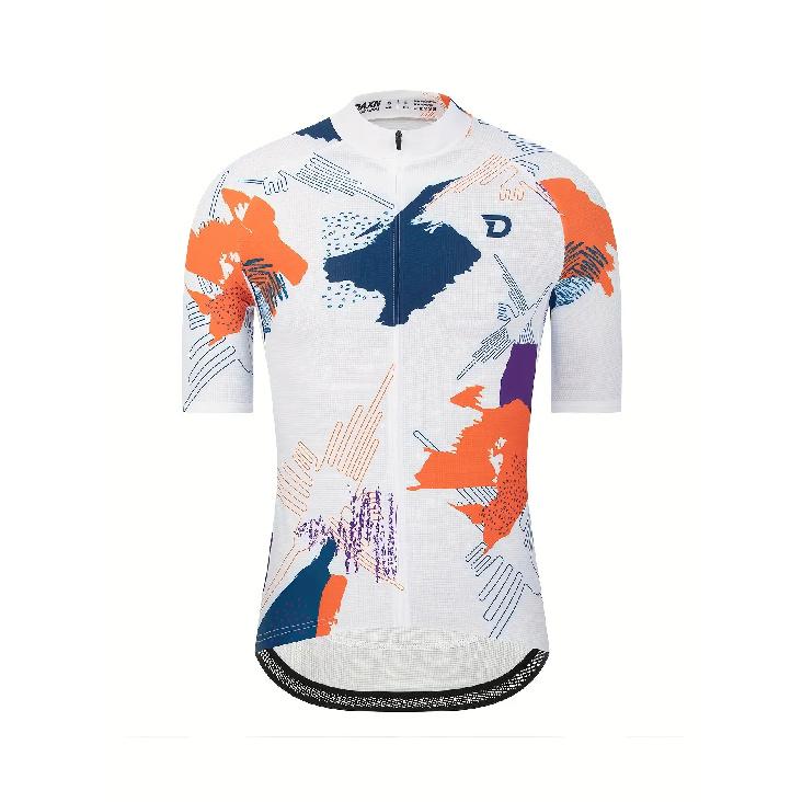 Men'S Cycling Jersey - Breathable Moisture-Wicking Short Sleeve Top with Geometric Pattern, Zipper Cs for Training, Racing, Spring Summer Fall,