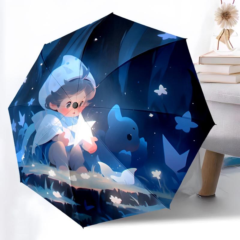 1pc Sturdy 8-Bone Auto Umbrella, Stars Umbrella, Digital Printed, Foldable Umbrella for On-the-Go Outdoor Use