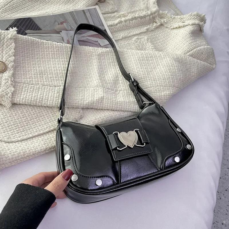 

Luxury Y2K PU Leather Girl Shoulder Bag Vintage Chain Lady Underarm Bag Fashion Designer Women Commuting Handbag Bolso Mujer