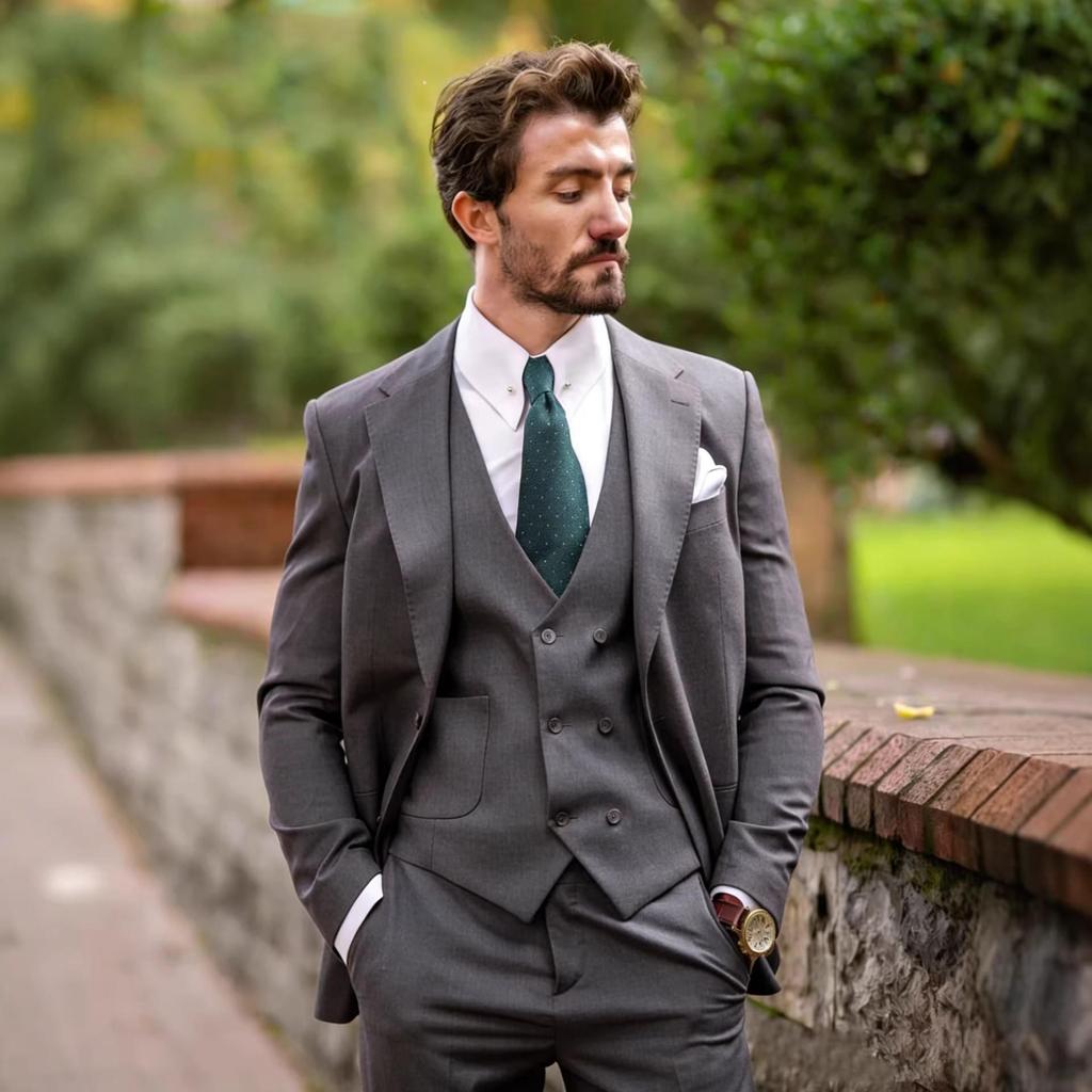 3 Piece  Men's Suits Slim Fit Peak Lapel Elegant Wedding Business Party Jacket Vest Pants Set High Quality