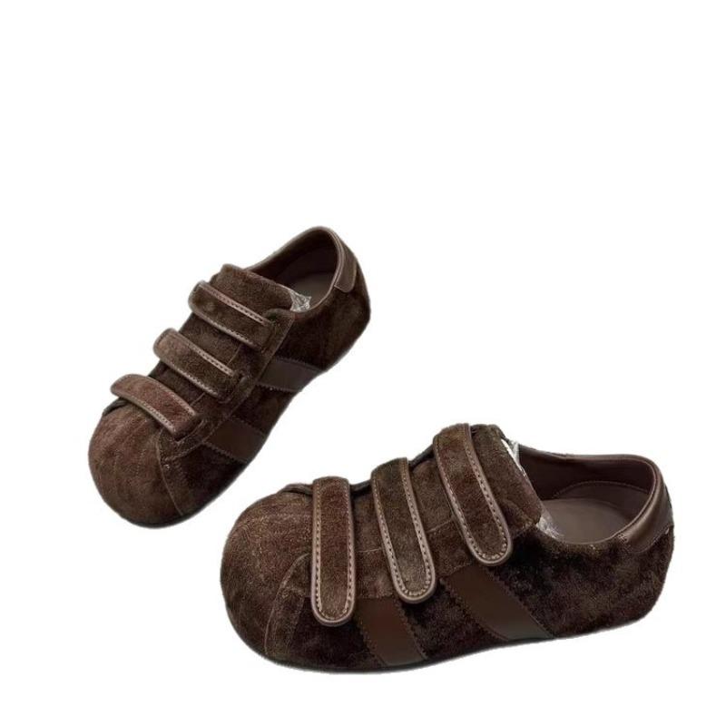 Flat bottom matte big head women's new fashion retro versatile casual Velcro sports single shoes autumn