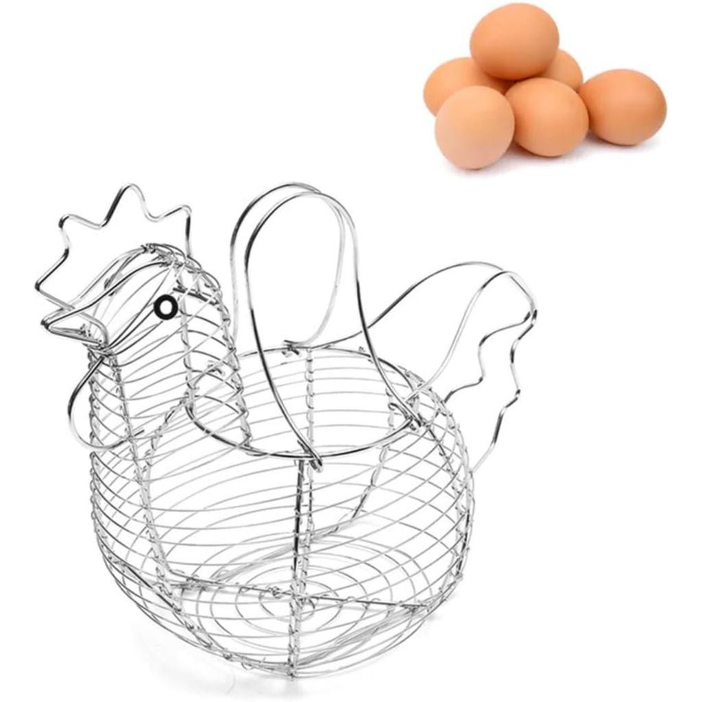 Chicken-Shaped Egg Basket Metal Chicken Shaped Wire Egg Storage Basket Holder Rack - Store 24 Eggs for Home Kicthen