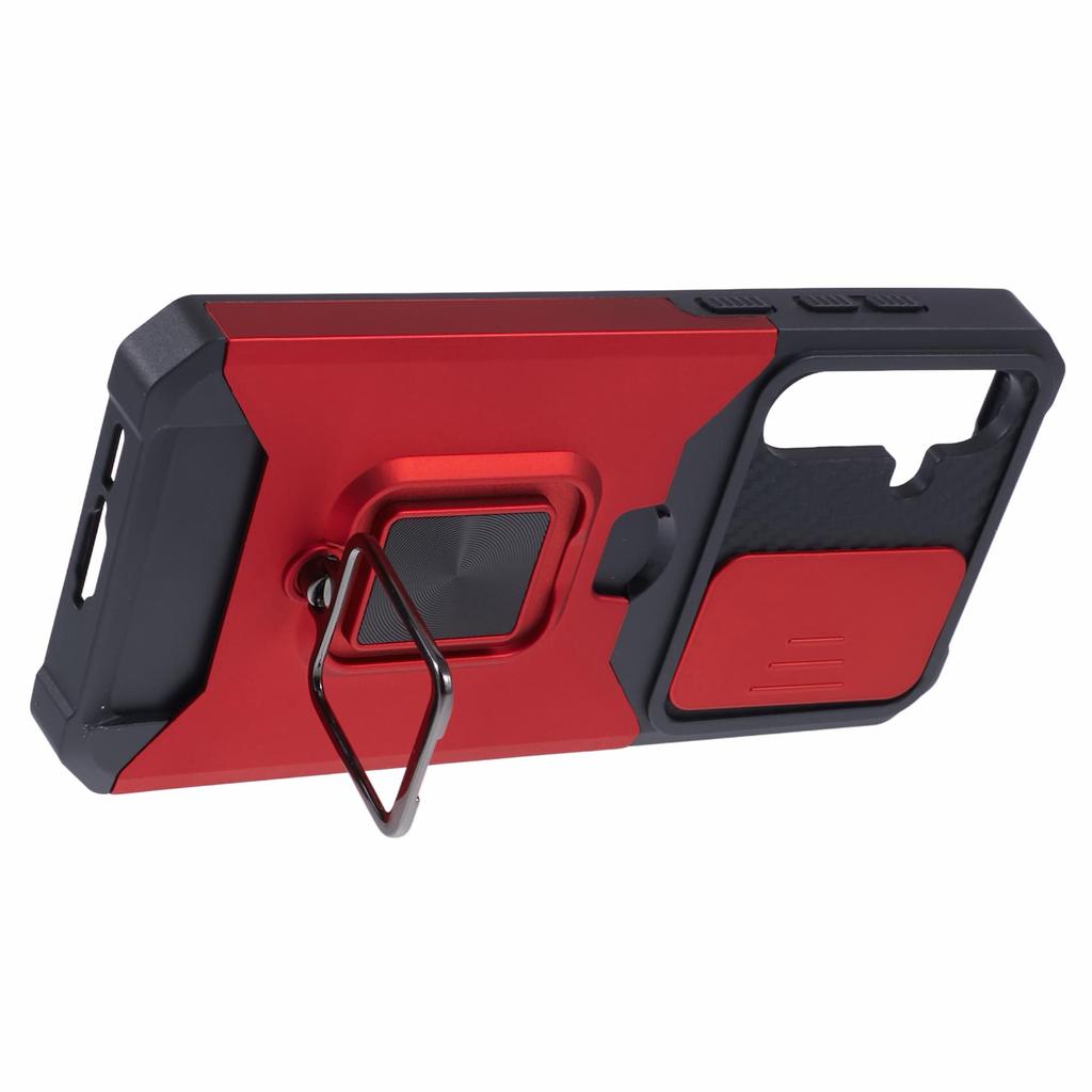 For Samsung Galaxy A55 5G Case PC+TPU Card Holder Phone Kickstand Cover with Slide Lens Lid
