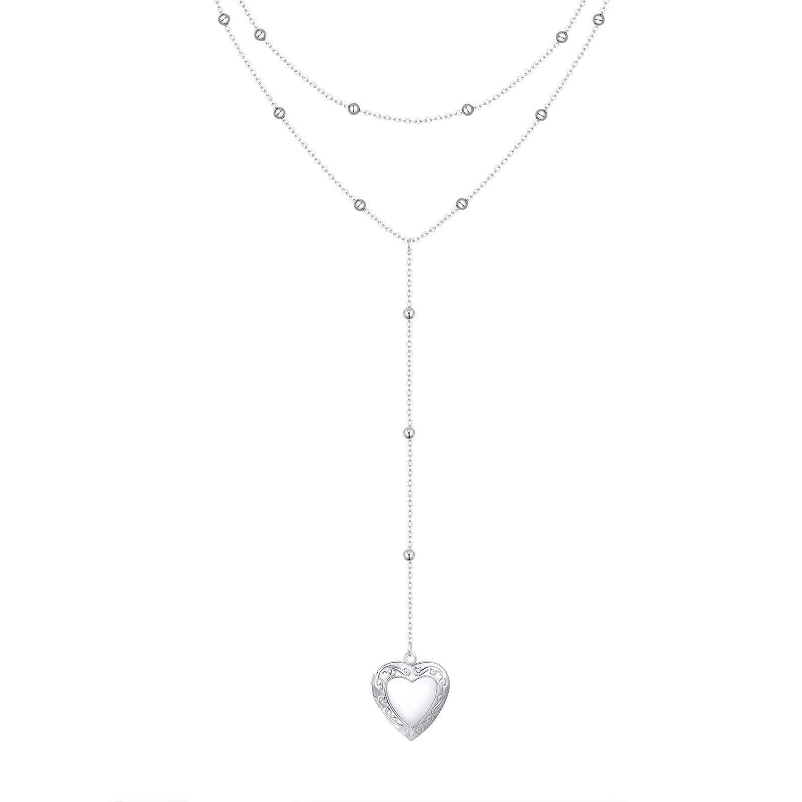 

Women s Heart Locket Lariet Necklace, Adjustable Y-Shape Openable Pendant, Stainless Steel Gold Long Chain Fashion Jewelry