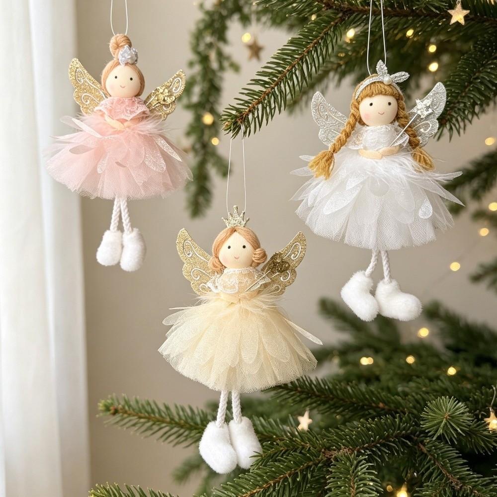 Fabric Xmas Tree Angel Pendant Mesh Angel Girl Hanging Pendant Christmas Tree Decor Home Decor