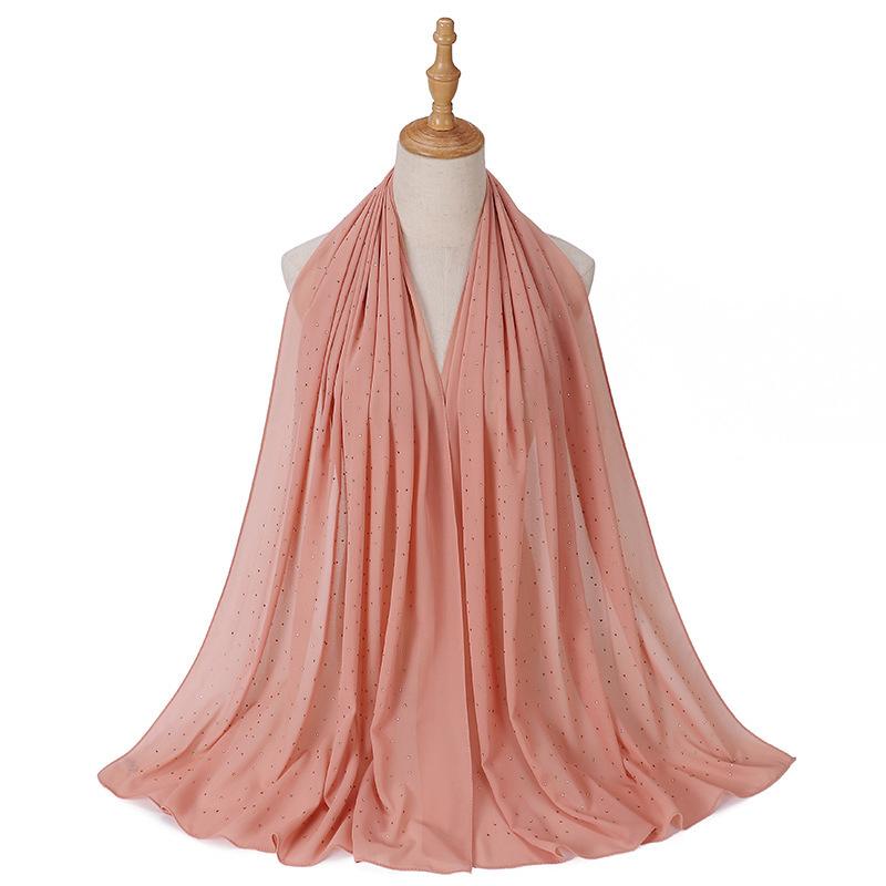 New Malaysia-Indonesia Pearl Chiffon Gypsy Hot Diamond Headscarf, Spring and Summer Long Ladies Hijab Scarf