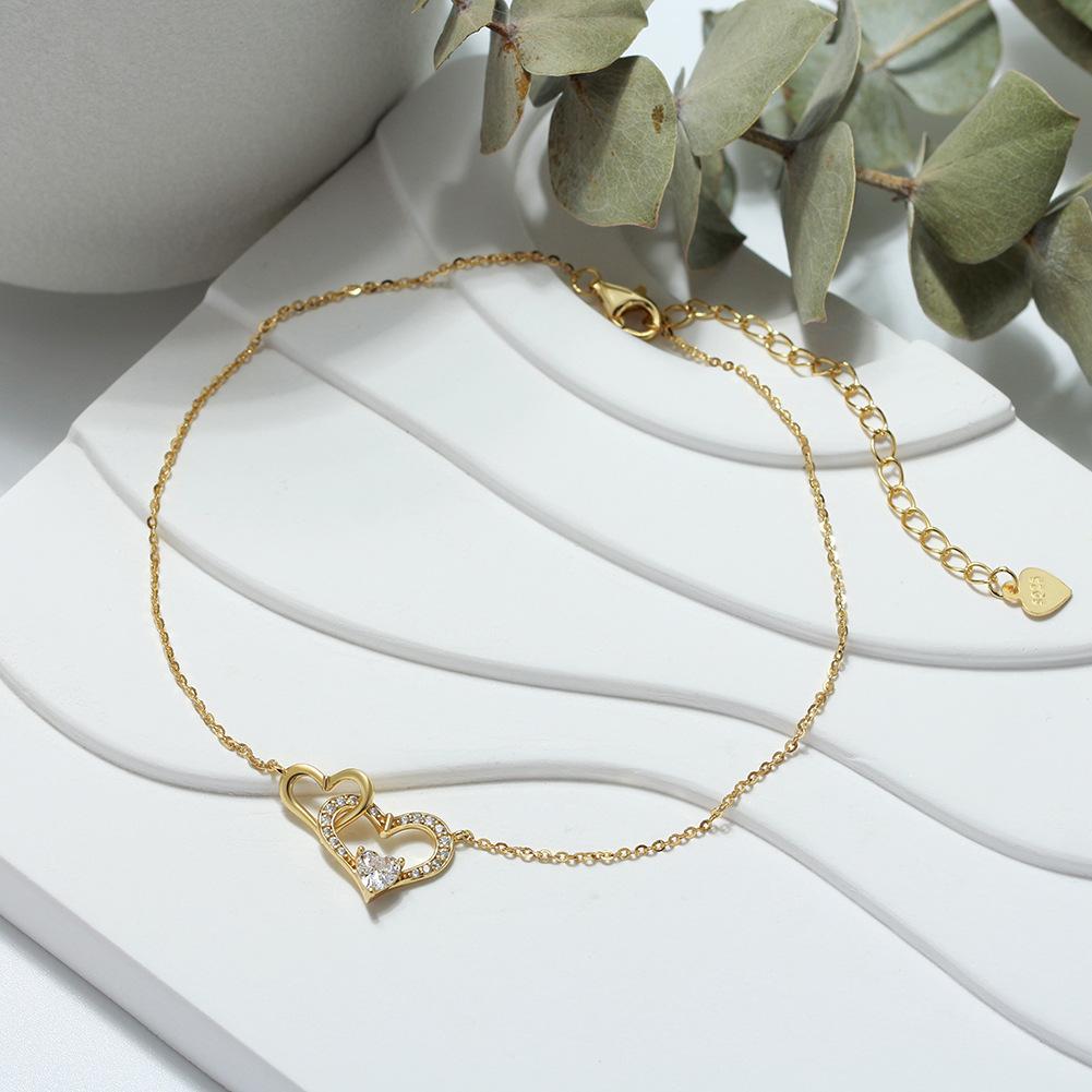 Jewellery S925 Sterling Silver Anklet 4A Zirconia Love Leg Adjustable