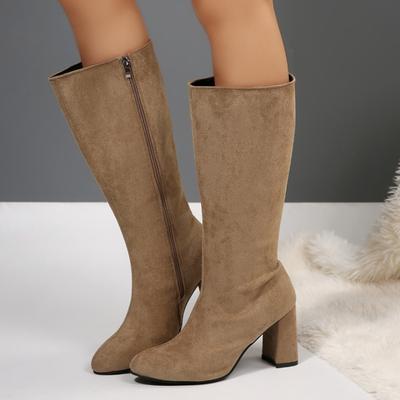 Vintage Dicke Absätze Damen Kniehohe Stiefel Mode Spitzschuh Party Kleiderschuhe Herbst Winter Modern Lange Stiefel Für Damen
