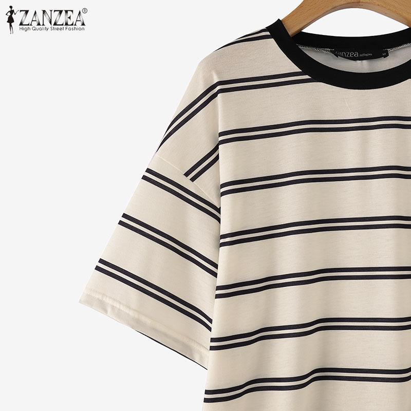 ZANZEA Women Summer Casual Round Neck Striped Short Sleeve Pajama Blouse