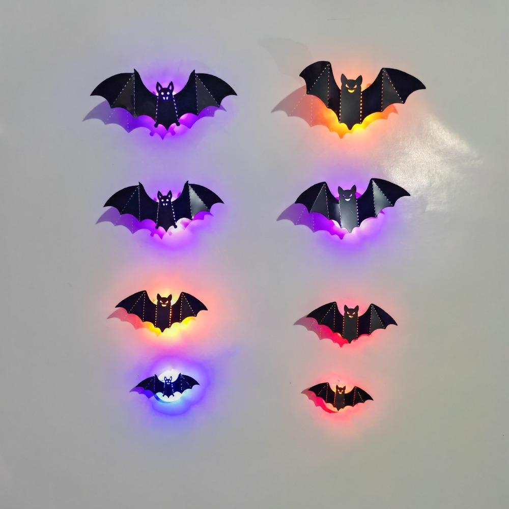 8Pcs PET Material LED Bat Light Stereoscopic Bat Night Light  For DIY Party Decorations