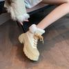 Krazing Pot Cow Leather Wool Blend Winter Round Toe Platform Snow Boots Lace Up Design Women Keep Warm Ankle Boots