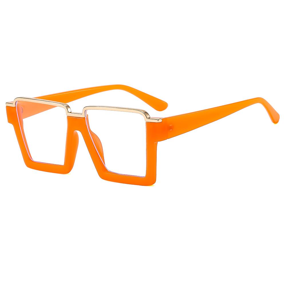 Trendy Square Flat-Lens Metal Semi-Rim Glasses Frame - Retro Blue Light Blocking, Large Fit Blue Light Blocking Lens оранжевой рамки
