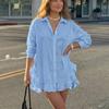 Women's Color Loose Fit Shirt Dress with Ruffle Hem for Casual Daily Wear