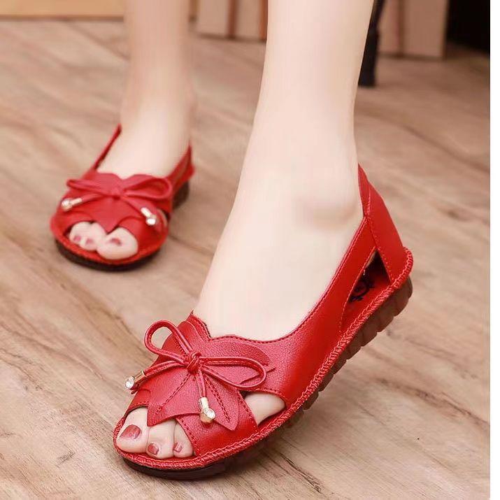 

Summer Comfortable Women s Sandals Soft Bottom Fish Mouth Hollow Out Shoes Breathable Slip-On Sandals Tassel 35 красный