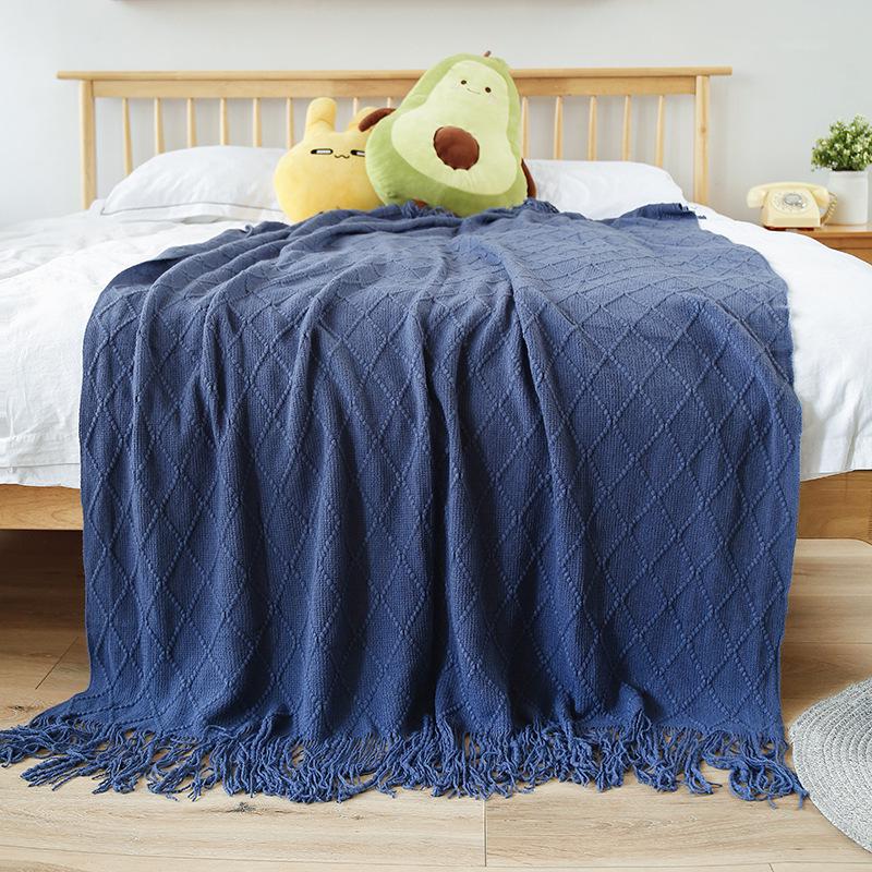 Cobertor Tricotado Moderno Minimalista com Padrão Diamante Cor Sólida - Cobertor de Sesta Personalizável para Carro ou Cama