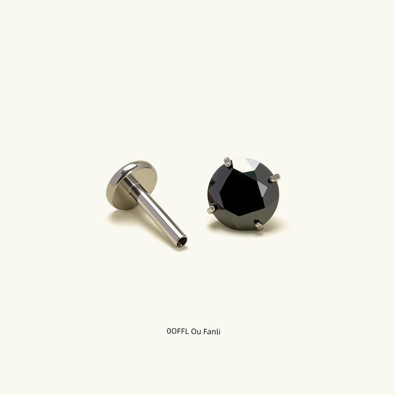 

F136 Medical Titanium Alloy Black Zircon Stud Earrings Anti-Allergy Ear-Caring Thread Cochlear Ear Bone Stud Labret Men and Women Single 2mm [Black Diamond] without rod