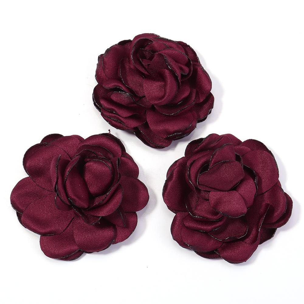 3pcs 5cm Satin Burned Edge Camellia Fabric Artificial Flower For Wedding Party DIY Crafts Clothing Headwear Decor Accessories