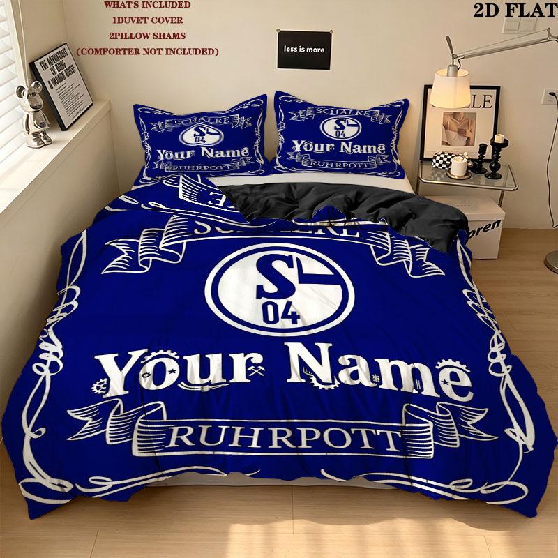 Schalke Fanartikel Benutzerdefinierter Namensmuster Bettwäsche Steppdecke Set Bettbezug Kissenbezug Heimgeschenk(1 Bettbezug + 2 Kissenbezüge, ohne Füllung)