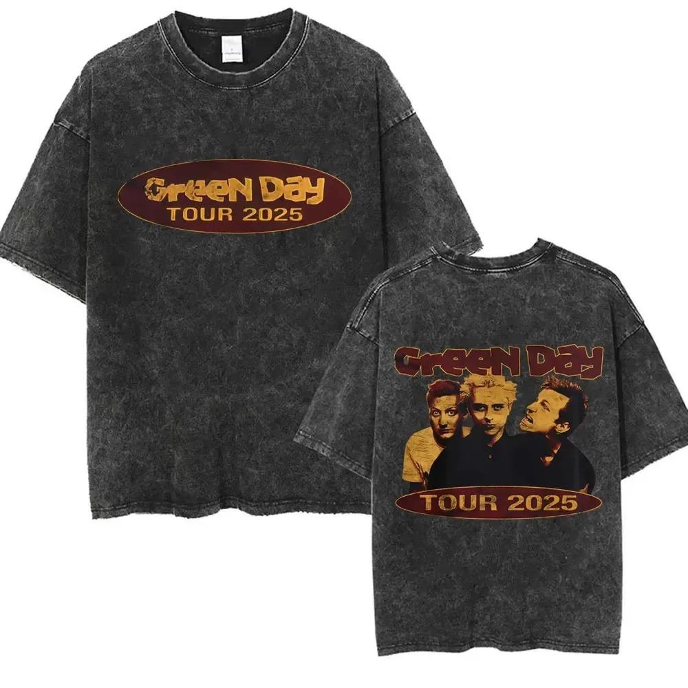 Oversized Acid-Wash Short-Sleeve T-Shirt Featuring Green Day "The American Dream Is Killing Me" Double-Sided Slogan Graphic Print