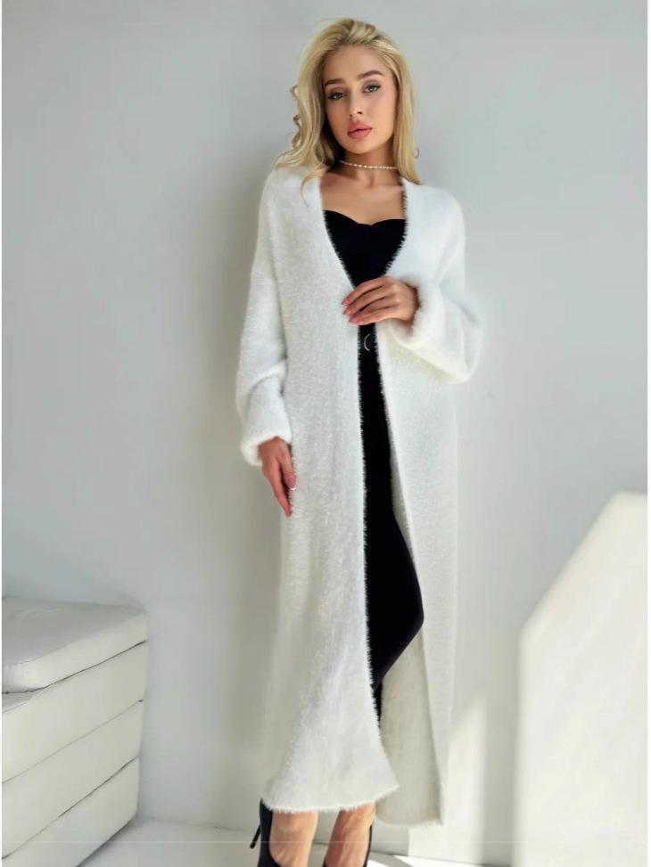Women's Fluffy White Imitation Mink Knit Cardigan Jacket for Autumn/Winter