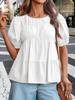 Blusa da Donna in Cotone Babydoll Manica a Sbuffo Smocked Peplo Top Svasato