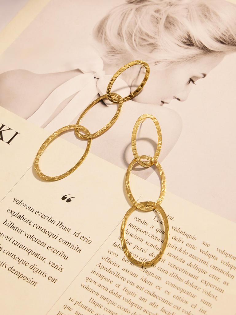 Handmade Hammered Stainless Steel Jewelry Set: Ferris Wheel Circle Necklace, Bracelet & Earrings with Real Gold Plating