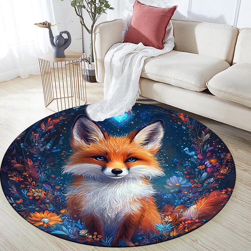 Magical Fox Round Area Rug,Carpet Rug for Living Room Bedroom Sofa Playroom Decor,Non-slip Floor Mat