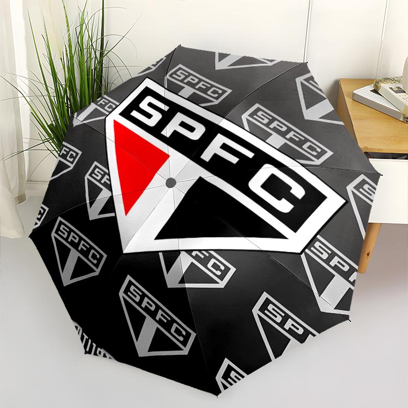 São Paulo FC logo Print Automatic Umbrella, 8 Rib Iron Frame, Plastic Handle, Suitable for Outdoor Travel &Daily , Ideal Gift
