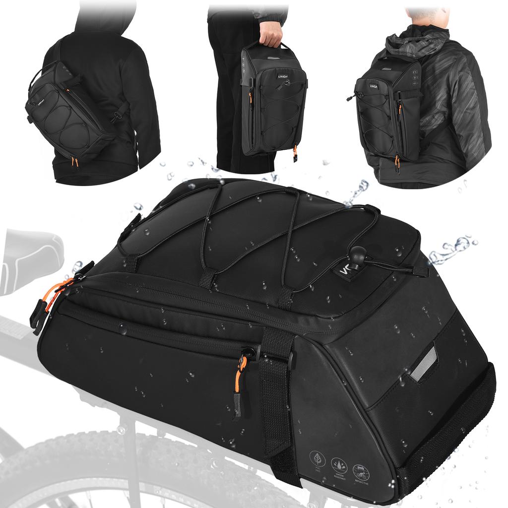 3-in-1 Bicycle Bag Reflective Bike Saddle Bag Waterproof Bike Rear Rack Bag with Shoulder Strap