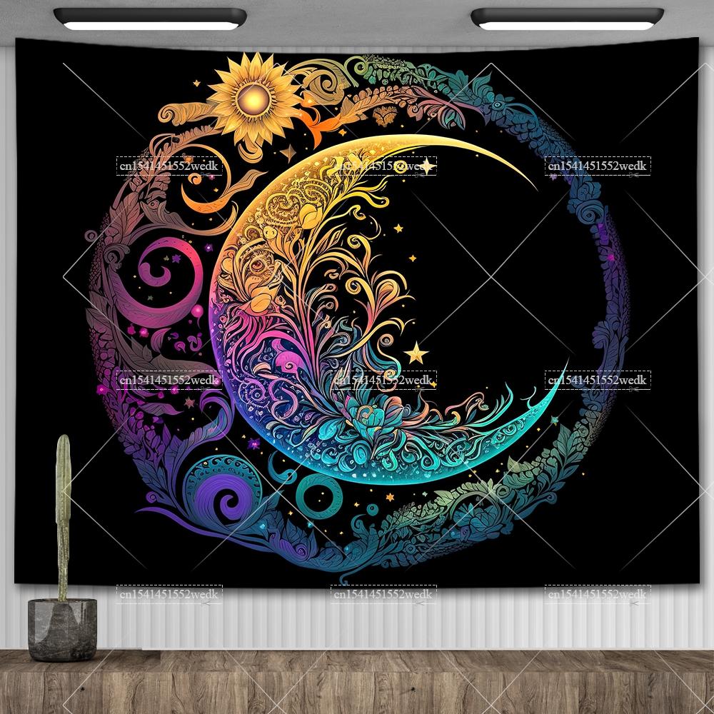 Mandala Półksiężyca Słońce Gobelin Gobelin Wiszący na Ścianie Boho Wiedźmiński Gobeliny Wystrój Pokoju Flagi Domowe