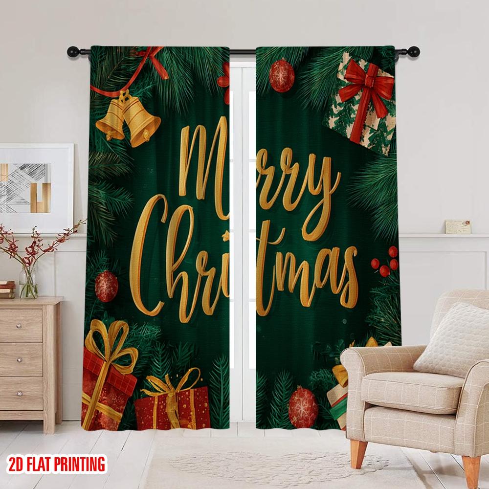 2pcs,2D Plane Printing Popular Curtain Panels Tree and Presents 100% Polyester (without Rod) Gifts Use for Bedroom, Contemporary