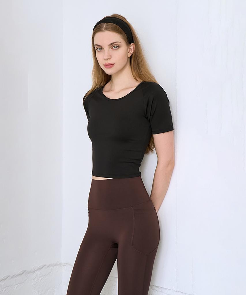 NOKJOK Slender Crop Short Sleeve Tee Running Yoga Wear Pilates Wear (Type B)