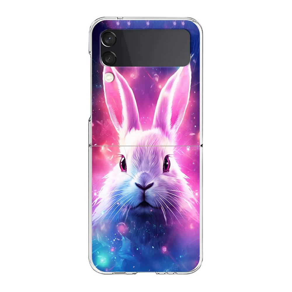 Phone Cover For Samsung Galaxy Z Flip 6 5 4 Case Transparent For Samsung Z Flip 3 Hard PC Foldable Shell Cute Graffiti Rabbit