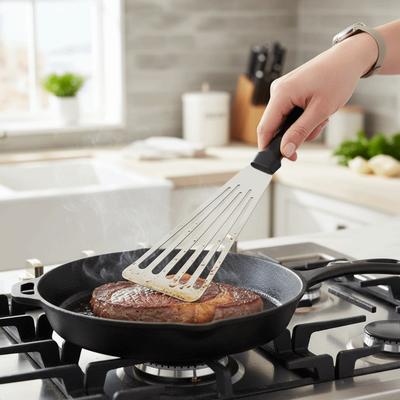 Stainless Steel Fish Frying Spatula Non Stick Rust Proof BBQ Spatula Household Slanted Edge Design Kitchen Shovel