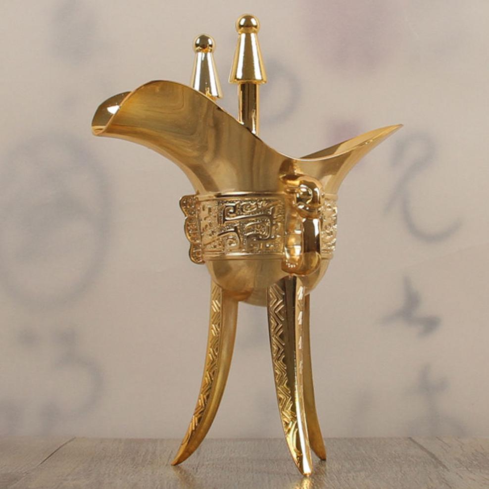 Ancient Chinese Emperor's Wine Cup Golden Vintage Wine Cup Three-Legged Goblet Antique Liquor Glass Alloy Wine Set Home Decor