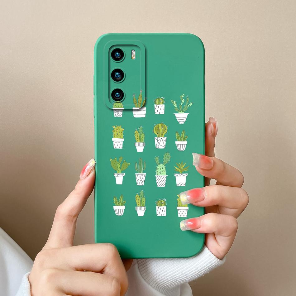 For Huawei P40 Pro Case Cute Cat Soft Liquid Silicone Full Coverage Anti Drop Bumper For HuaweiP40 P 40 P40Pro Candy Funda Shell