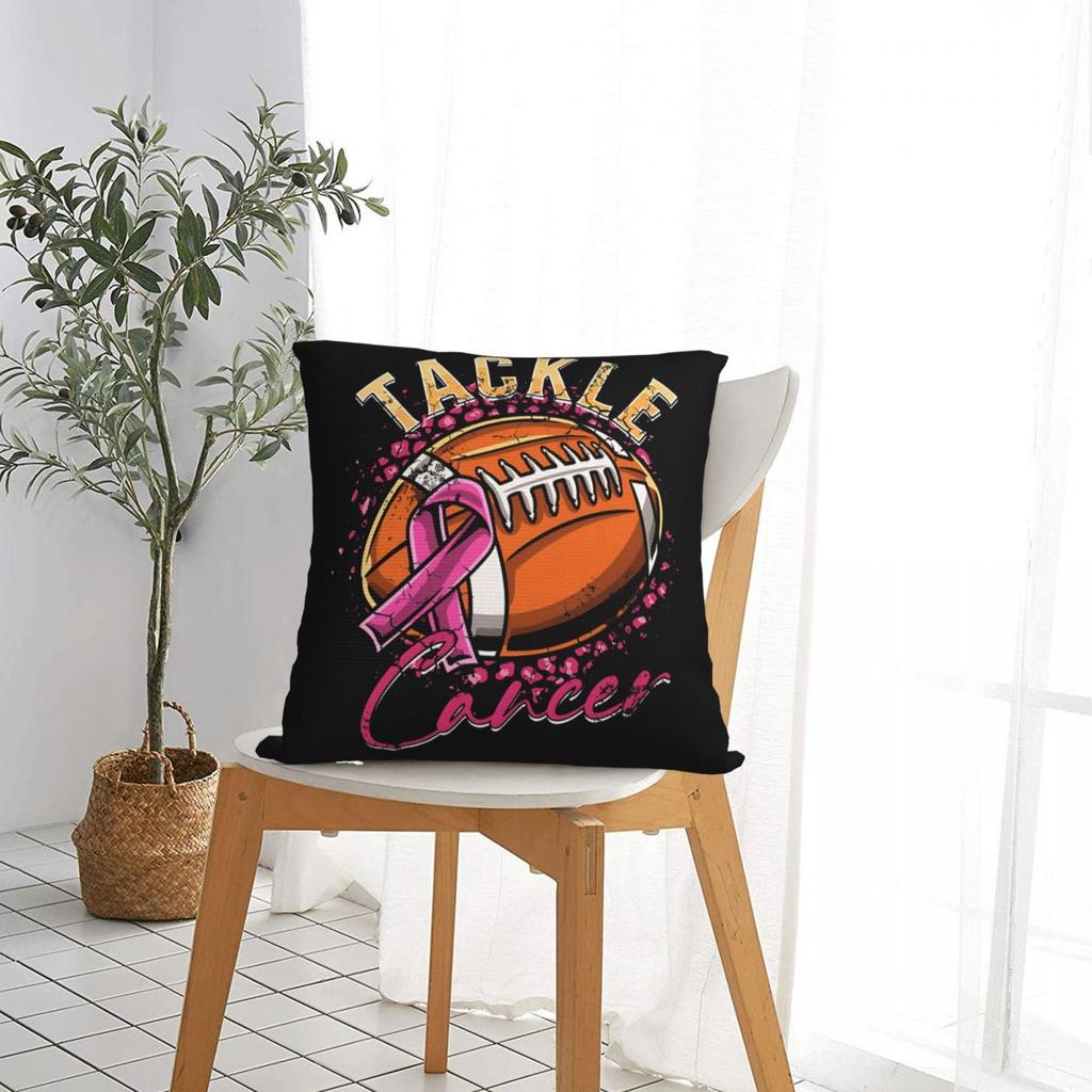 Tackle Breast Cancer Football Square Pillowcases Polyester Seat Cushion Cover Creative Decor Pillow Cover 4040