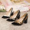 Chunky Heel Patent Leather Pointed Toe Low-Cut High Heels for Women's Large Sizes 41-43