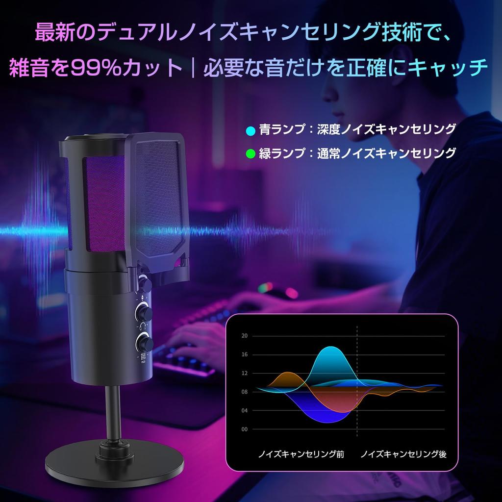 Condenser Microphone, PC Microphone, Gaming Microphone, USB Microphone, 192kHz24-bit Ultra High Sound Pickup, Internal Recording, Two-Level Noise