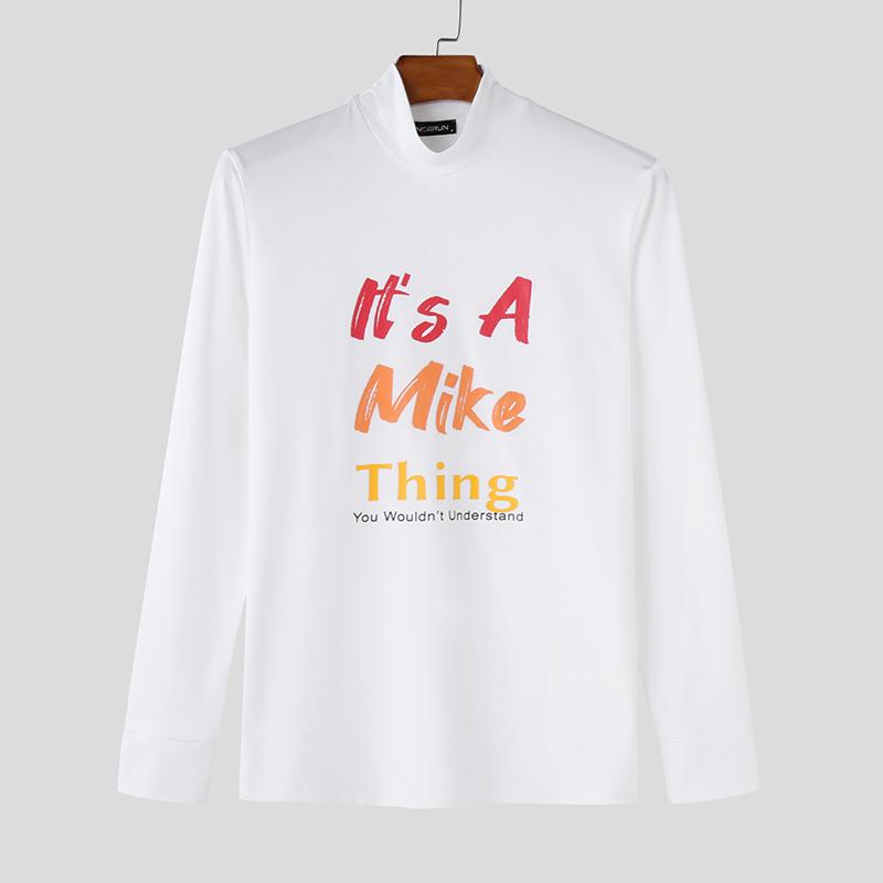 

INCERUN Мужские топы с длинным рукавом и принтом букв, базовые майки 5XL белый