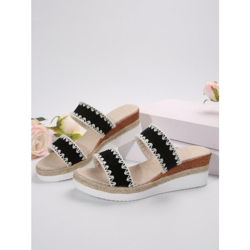 Papuci cu Toc înclinat cu Talpă Groasă cu Toc Înalt Sandale Goale Tricotate pentru Femei